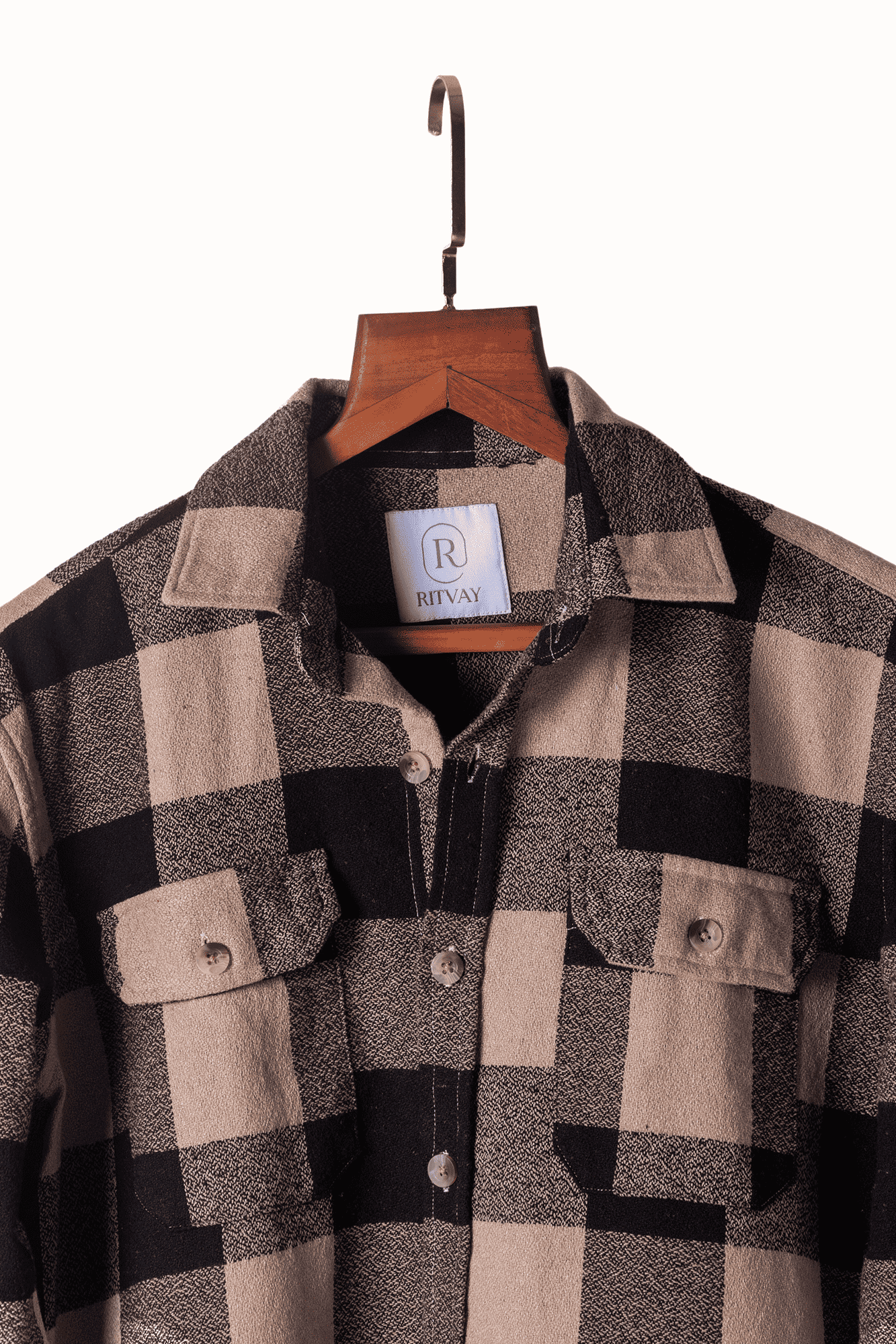Beige Black Check Shirt Image 3