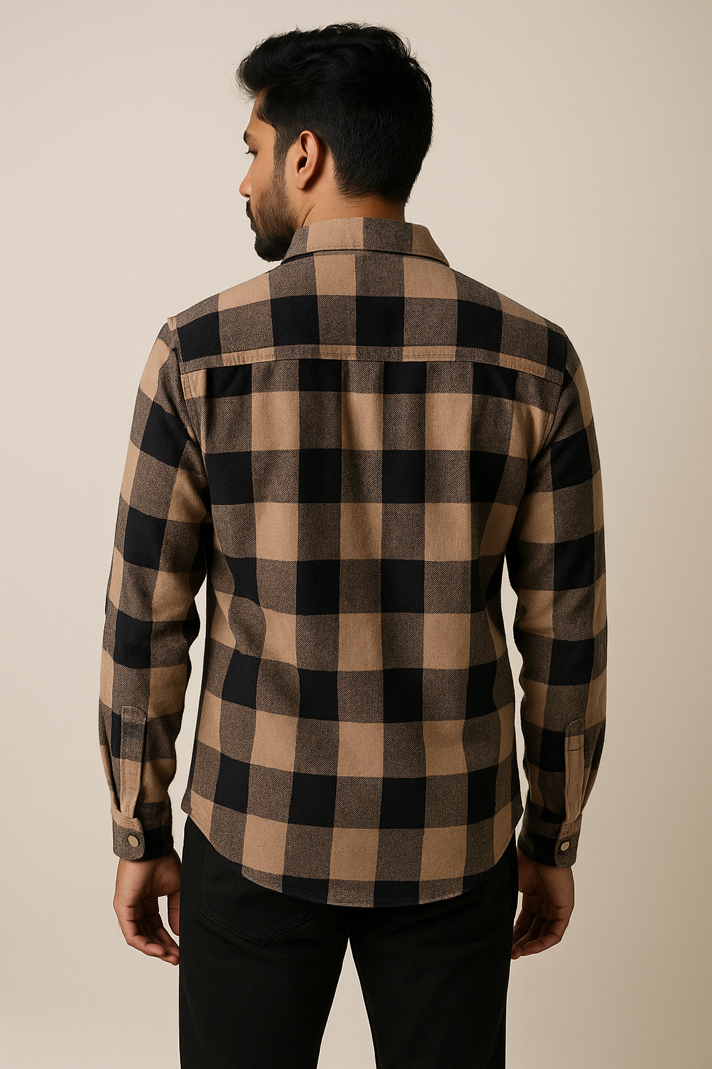 Beige Black Check Shirt Model 2