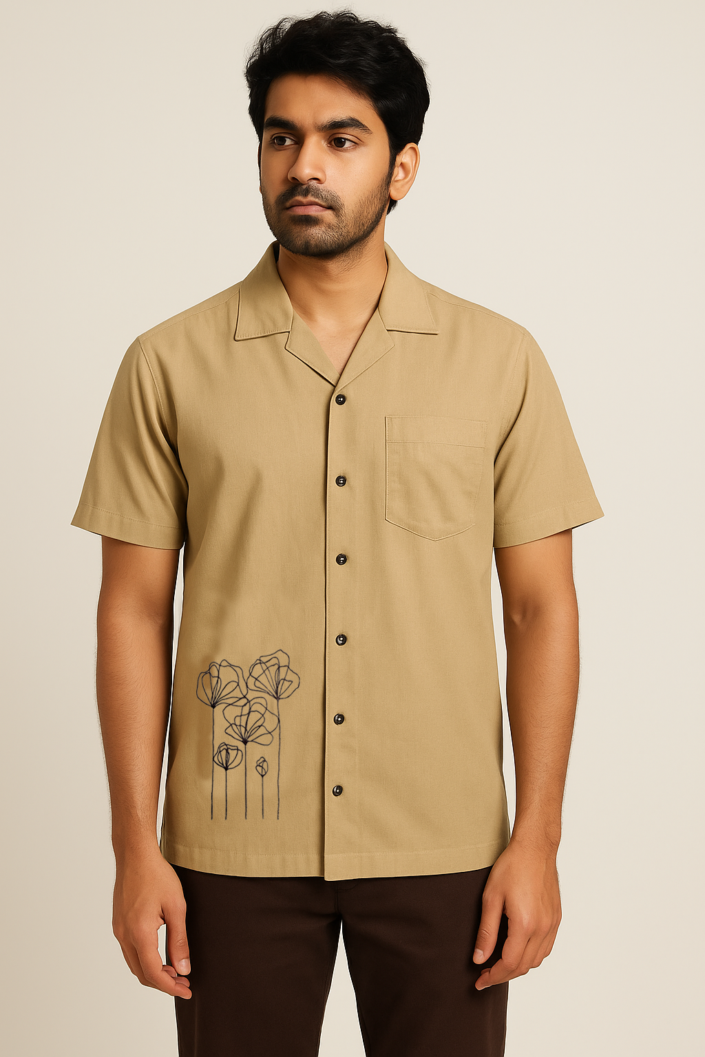Beige Flower Embroidery