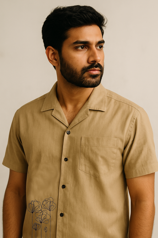 Beige Flower Embroidery