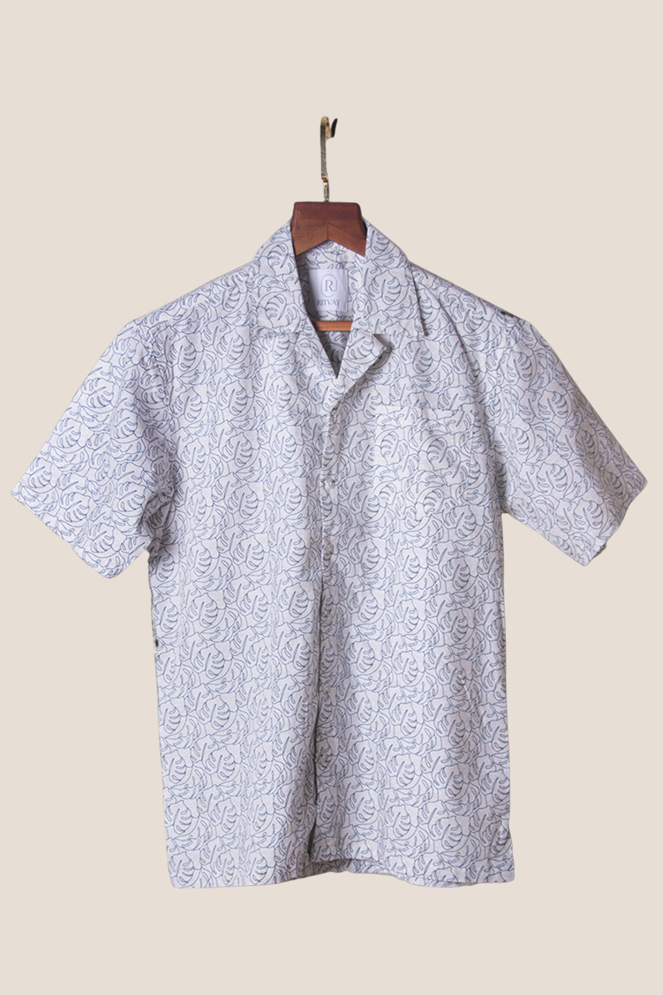 Beige Leaf Print Resort Shirt Image 1