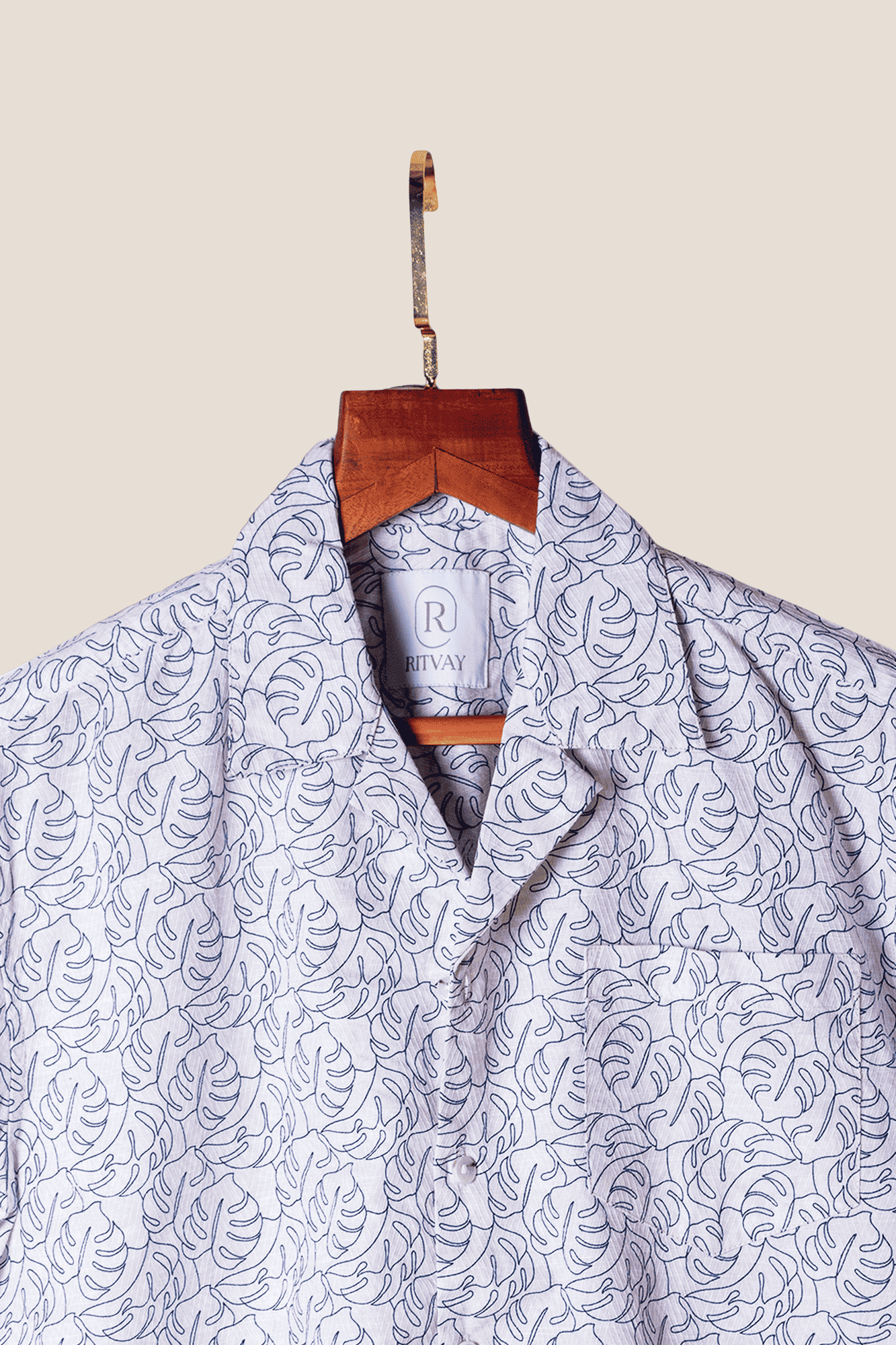 Beige Leaf Print Resort Shirt Image 3