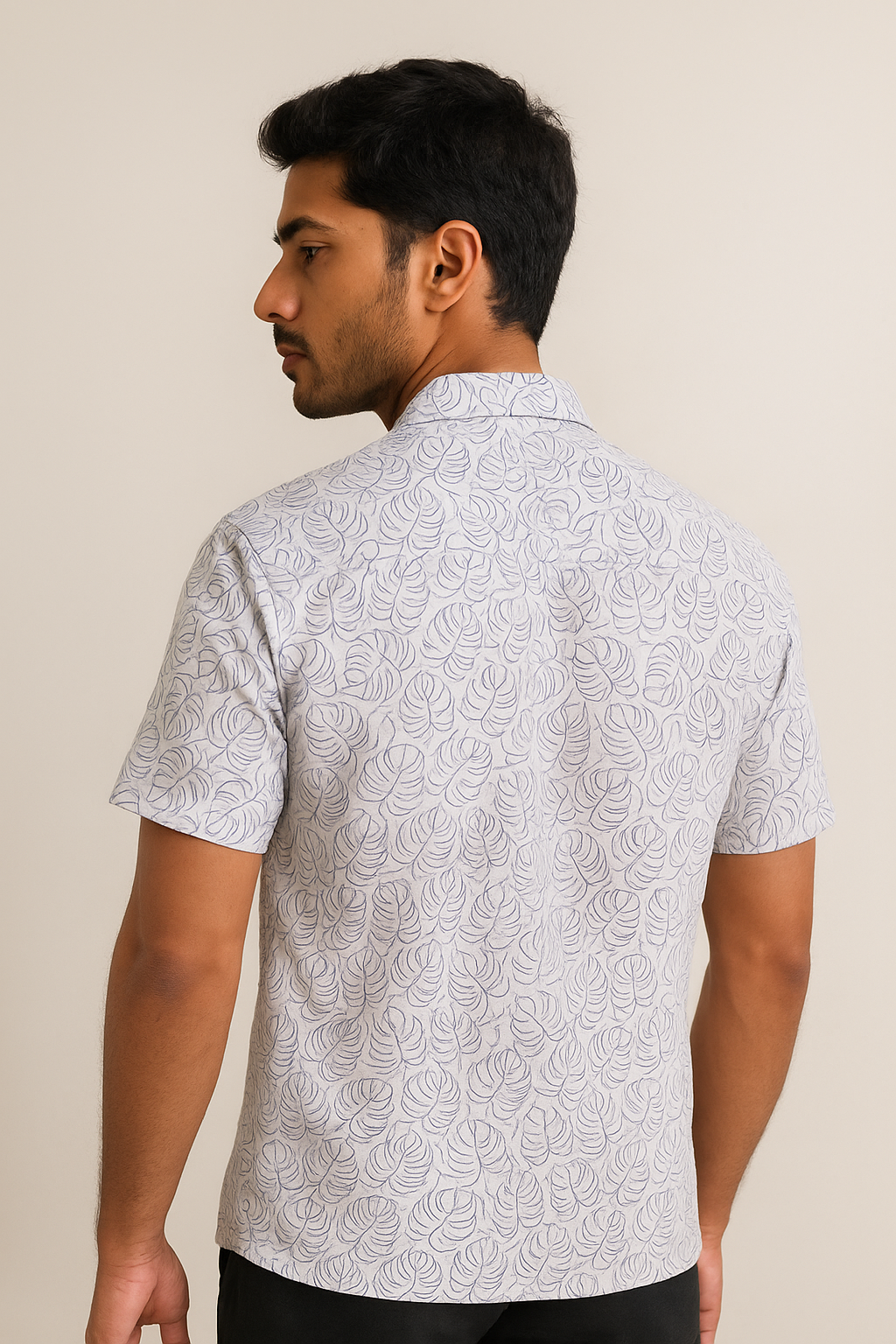 Beige Leaf Print Resort Shirt Model 2