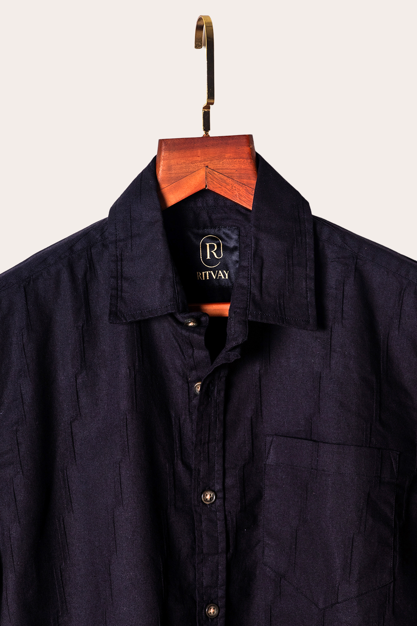 Black Dobby Cotton Shirt Image 3