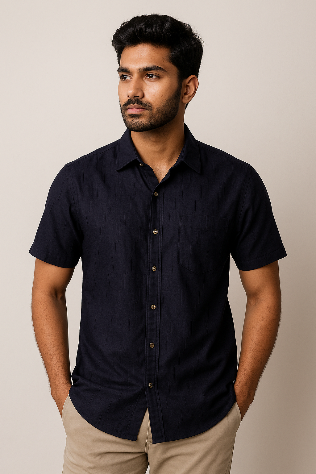 Black Dobby Cotton Shirt Model 1