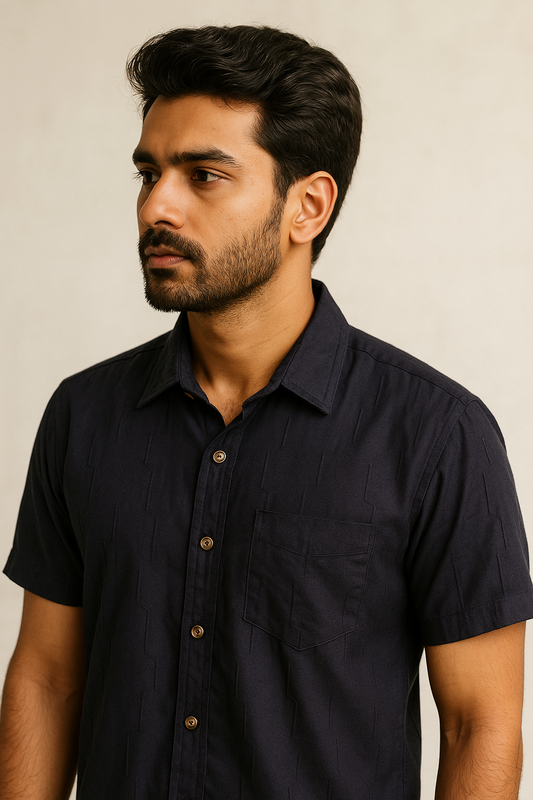 Black Dobby Cotton Shirt Model 3