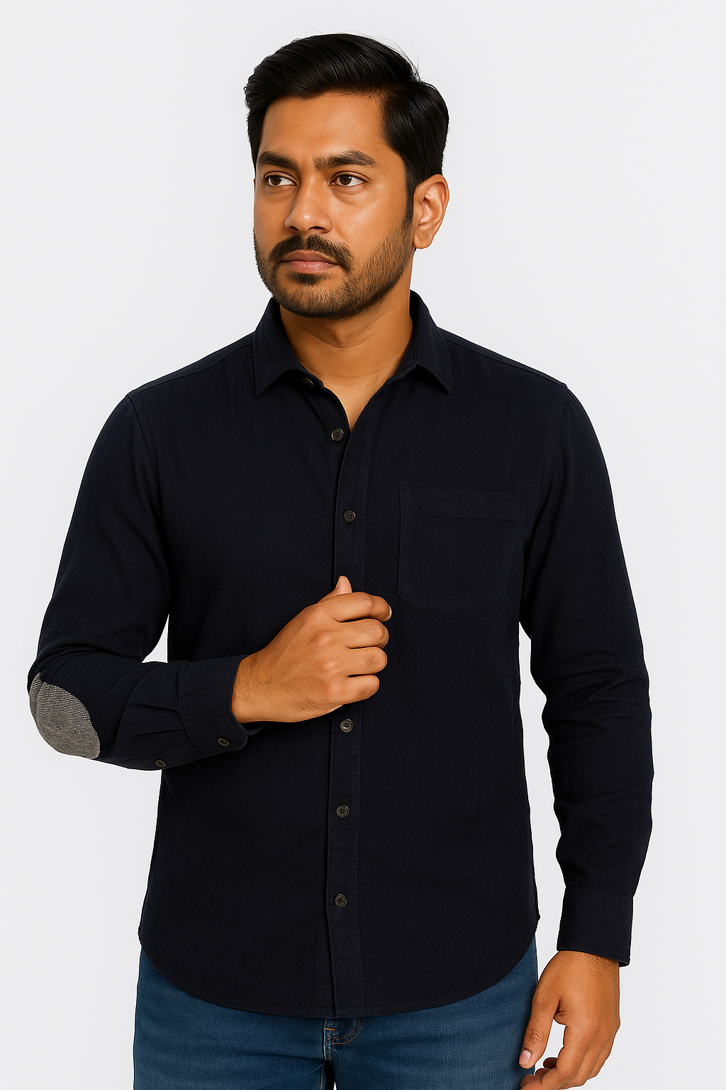 Black Plain Double Cloth Shirt Model 1