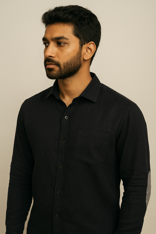 Black Plain Double Cloth Shirt Model 3