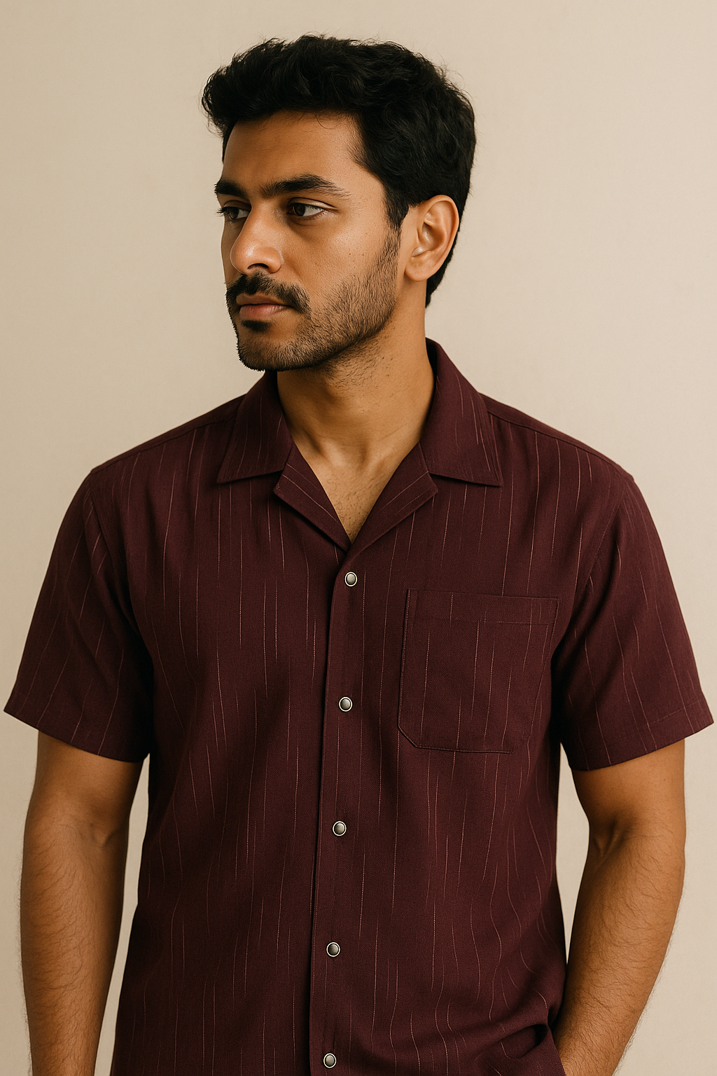 Brown Slub Shirt Half Sleeve Model 3