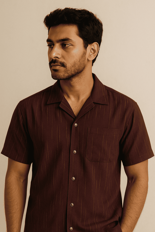 Brown Slub Shirt Half Sleeve Model 3