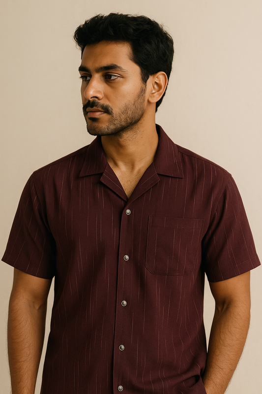 Brown Slub Shirt Half Sleeve Model 3