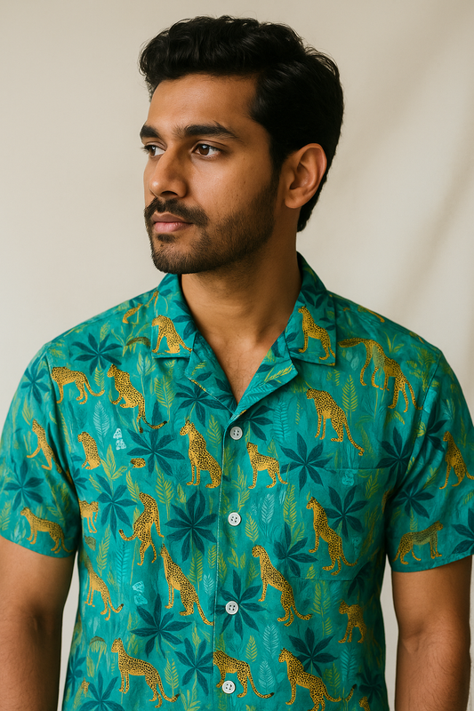 Green Cheetah Print Shirt Model 3