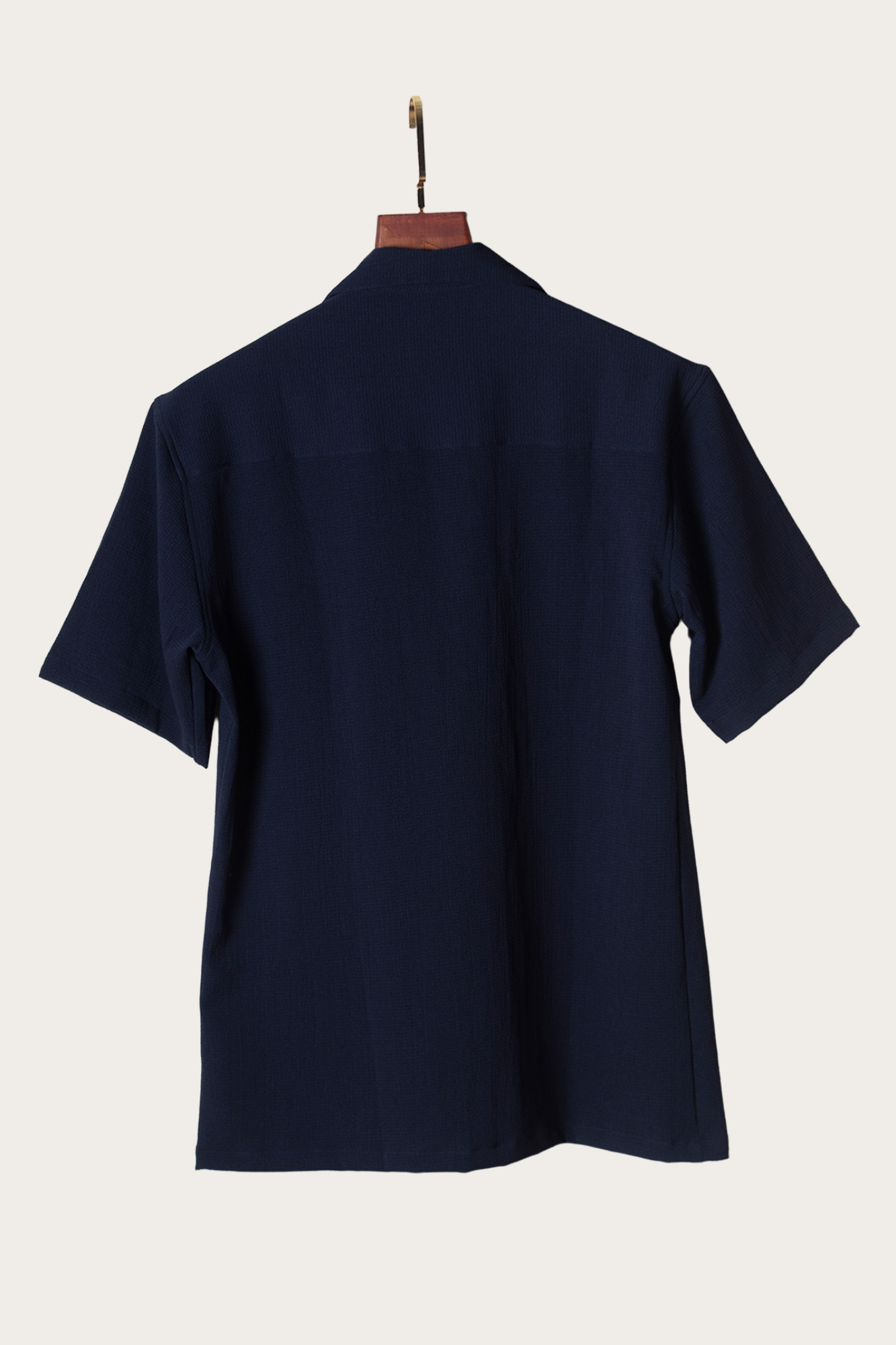 Navy Crinkle Cuban Shirt Half Sleeve Image 2