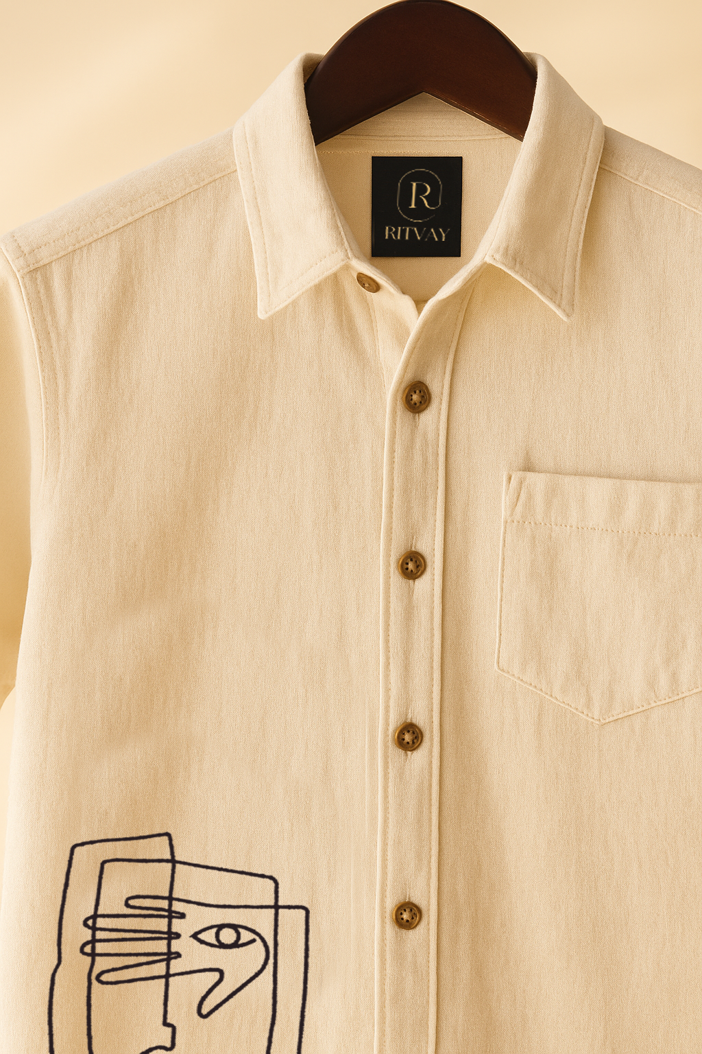 Off White Face Embroidery Shirt