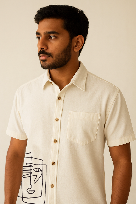 Off White Face Embroidery Shirt