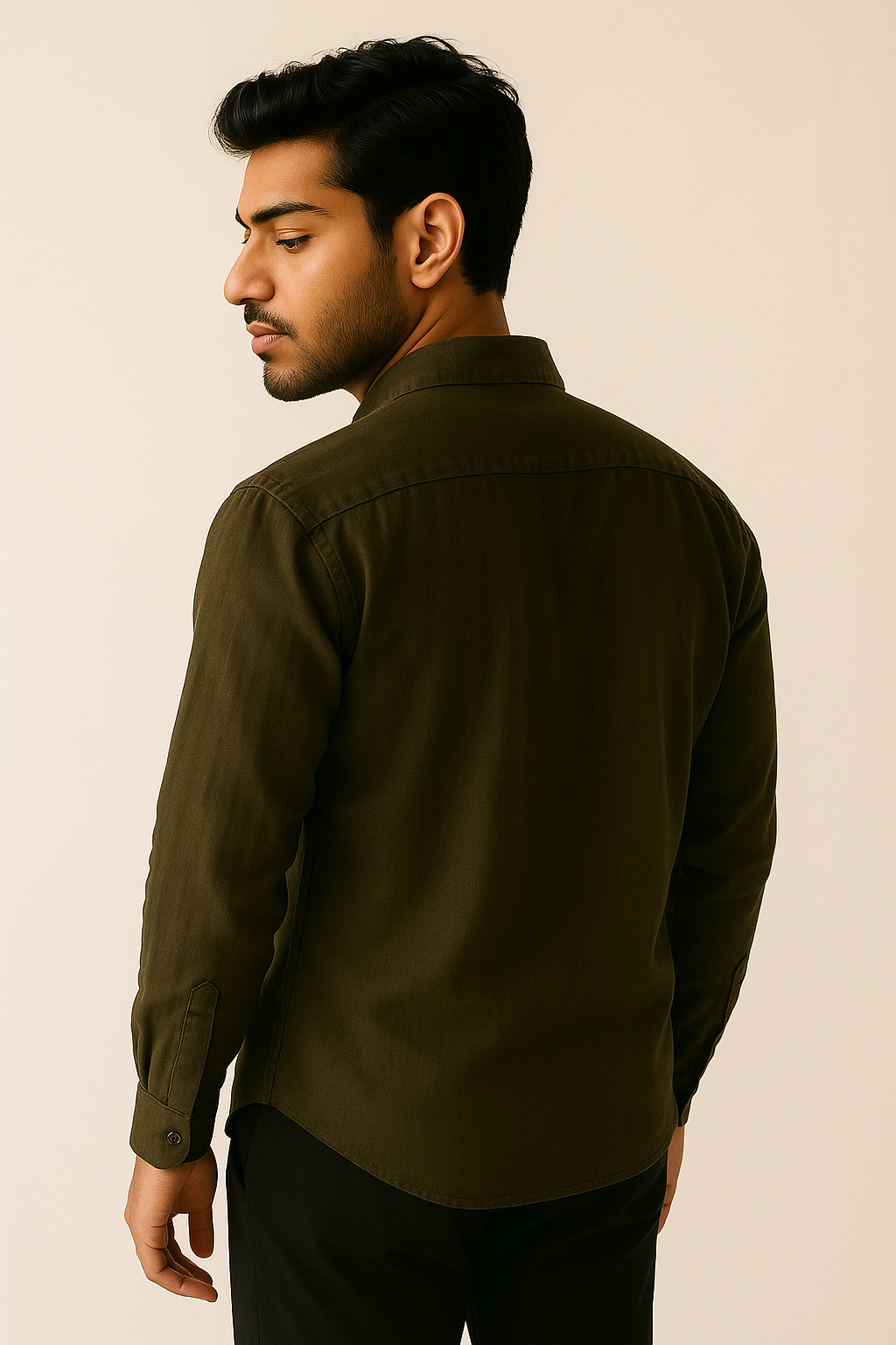 Olive Slub Shirt Model 2