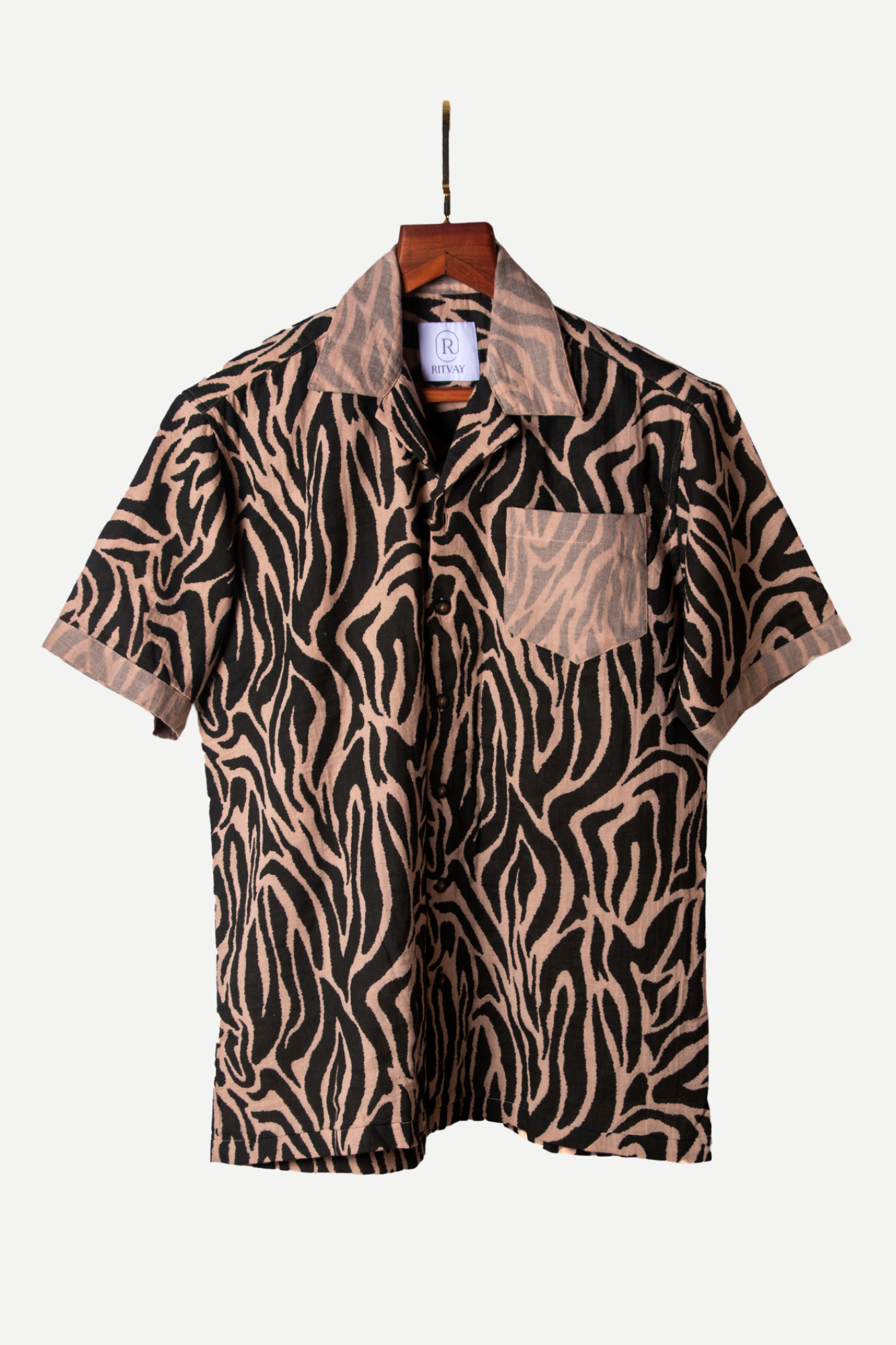 Olive Beige Zebra Print Shirt Image 1