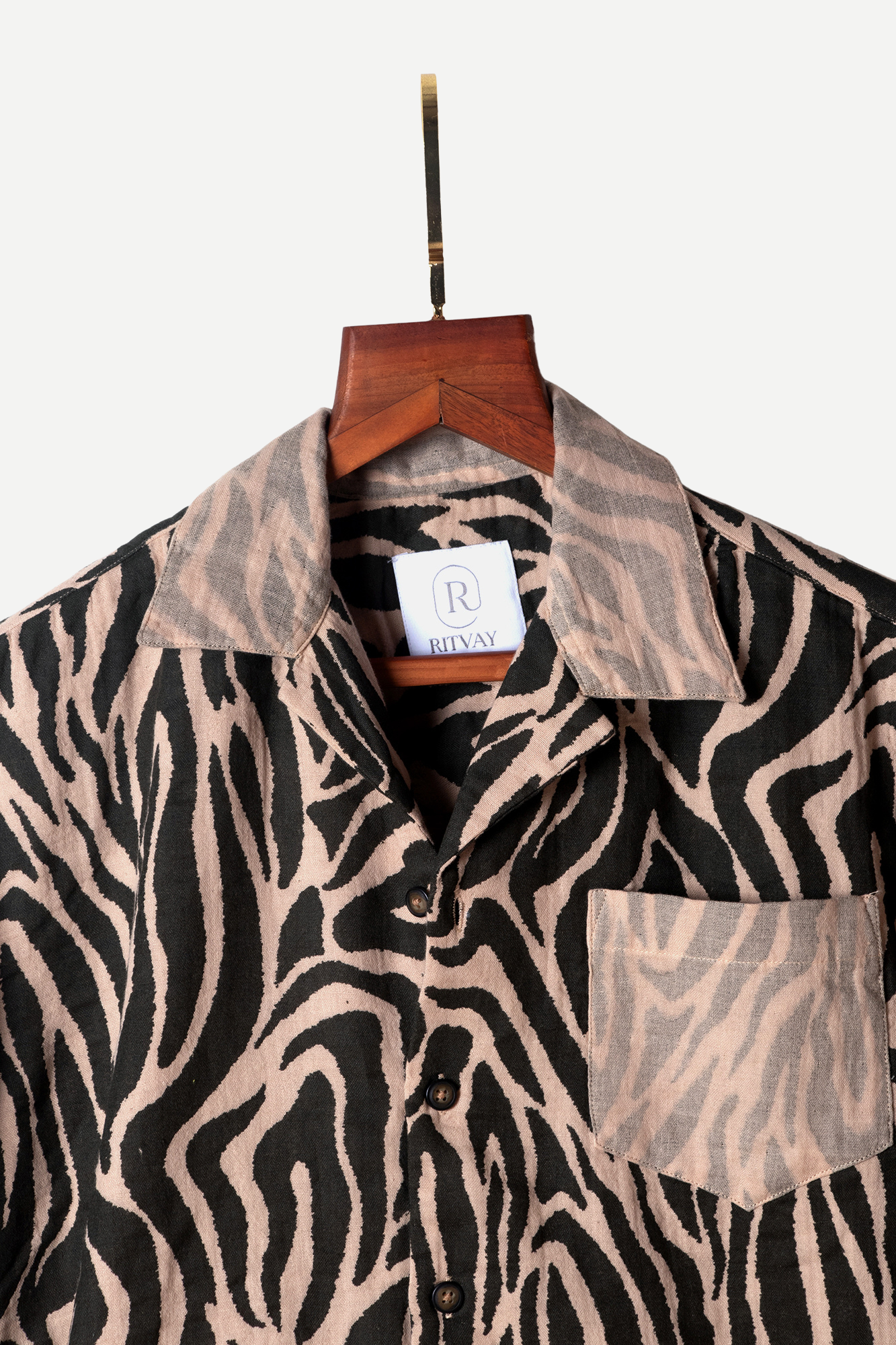 Olive Beige Zebra Print Shirt Image 3