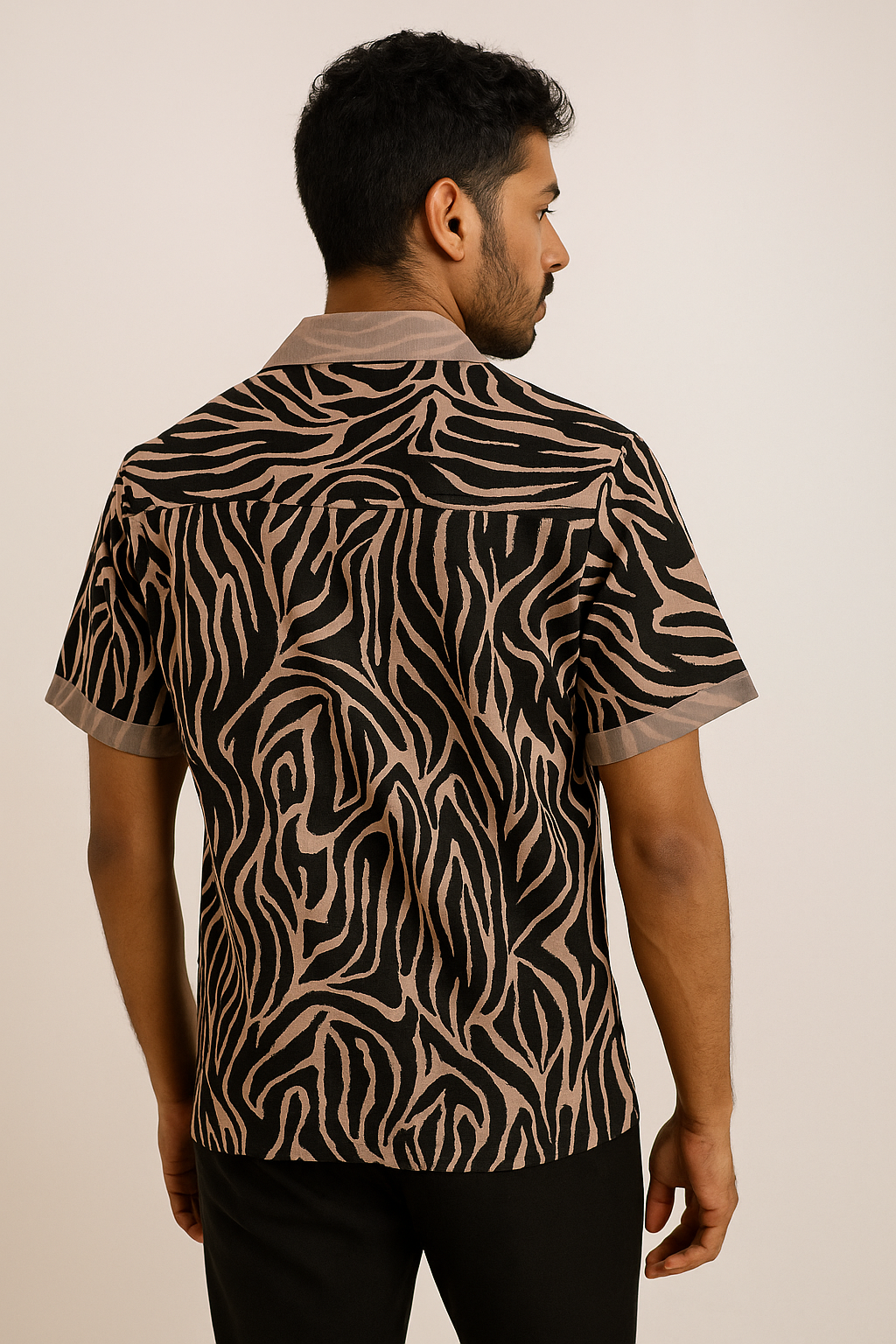 Olive Beige Zebra Print Shirt Model 2