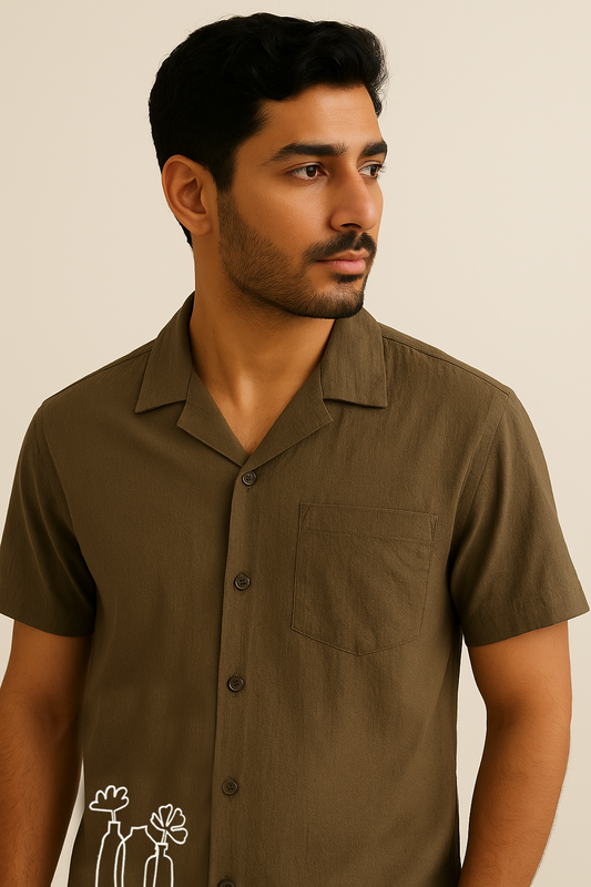 Olive Seersucker Vase Embroidery