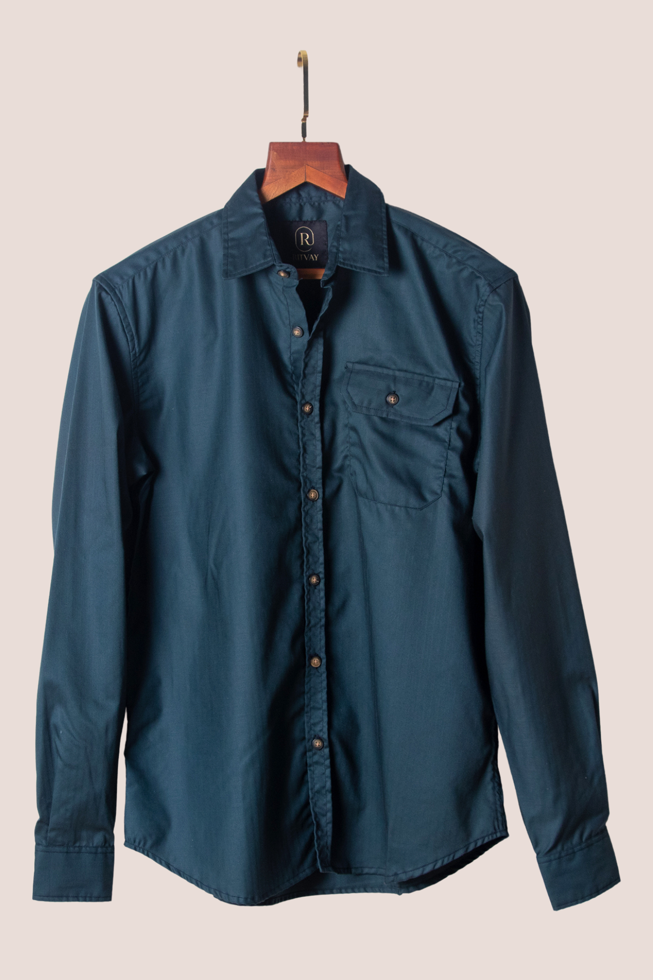 Teal Herringbone Dobby Shirt Image 1