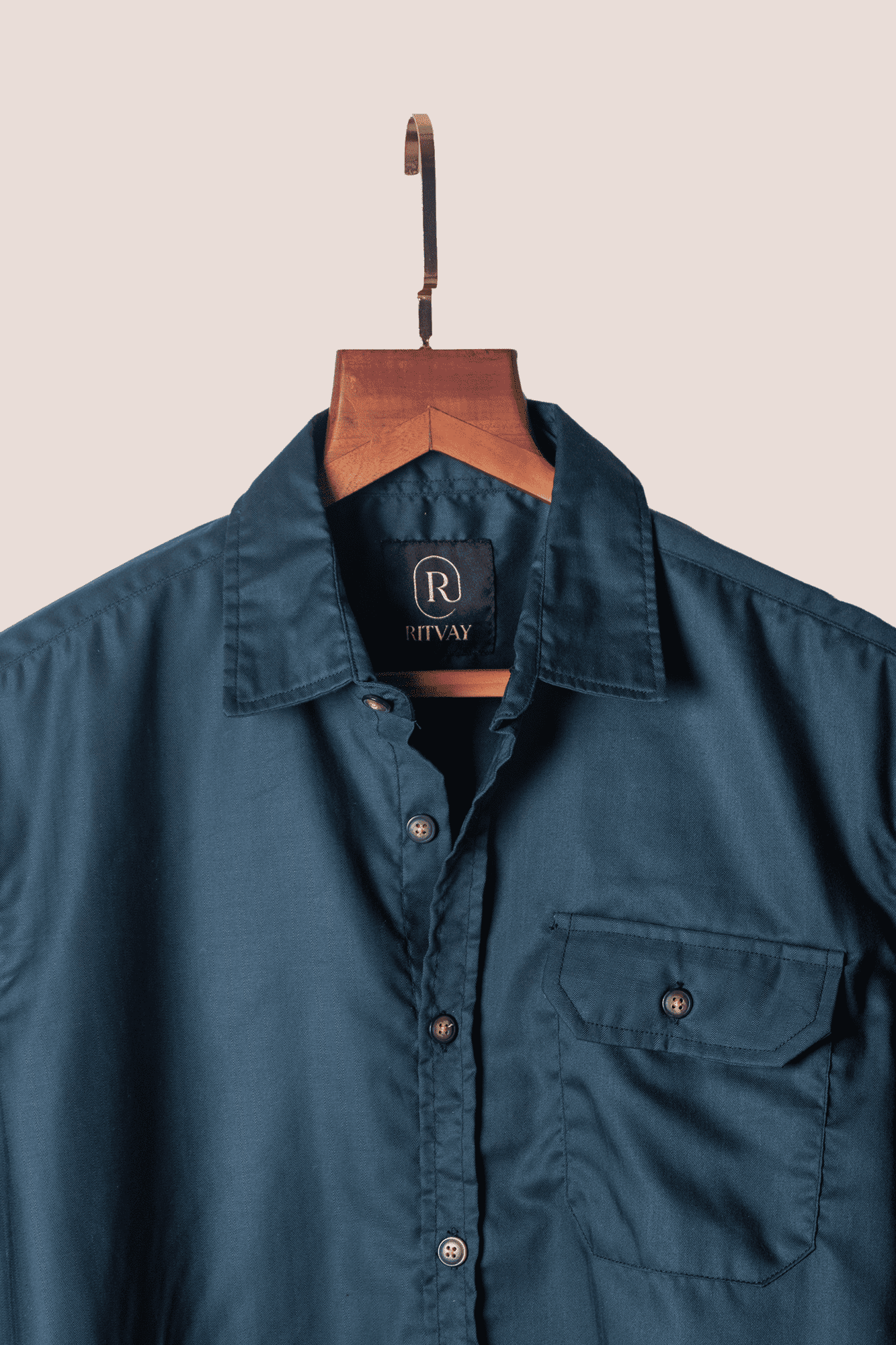 Teal Herringbone Dobby Shirt Image 3