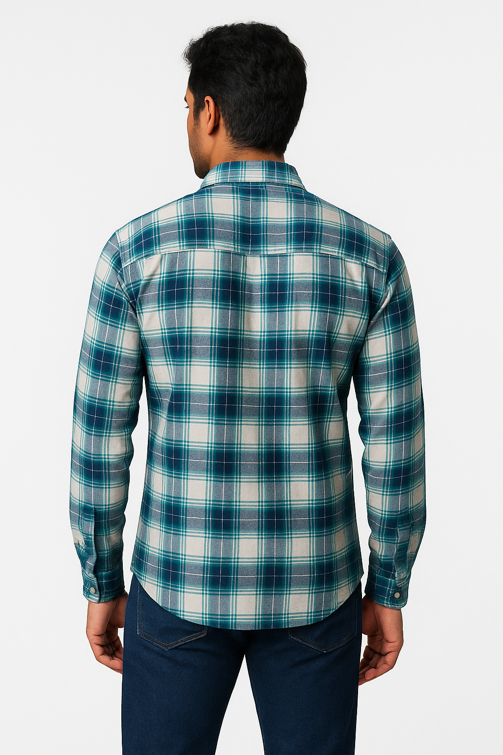 Turq Blue Check Shirt Model 2
