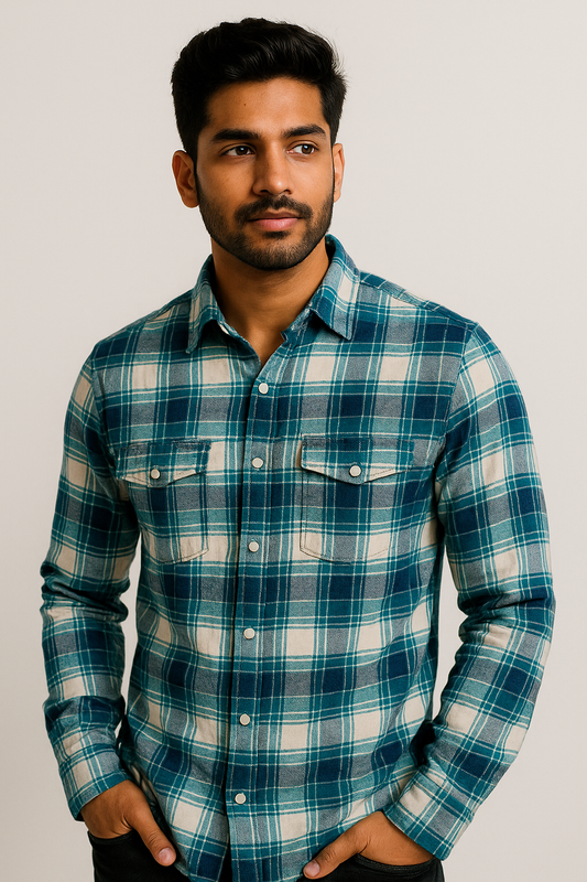 Turq Blue Check Shirt Model 3