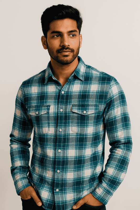 Turq Blue Check Shirt Model 3
