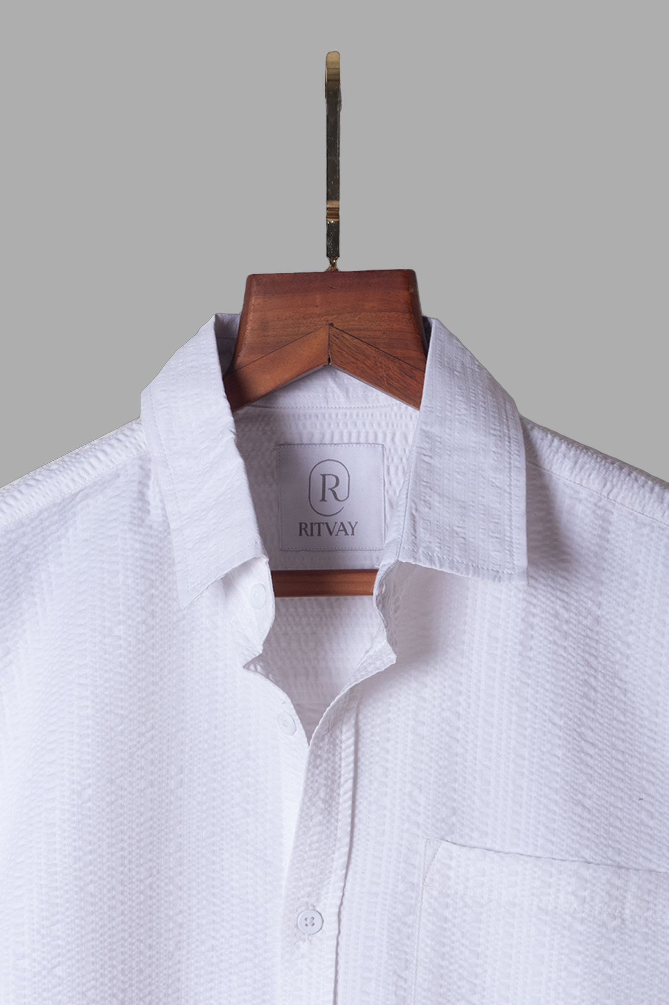 White Seersucker Shirt Half Sleeve Image 3