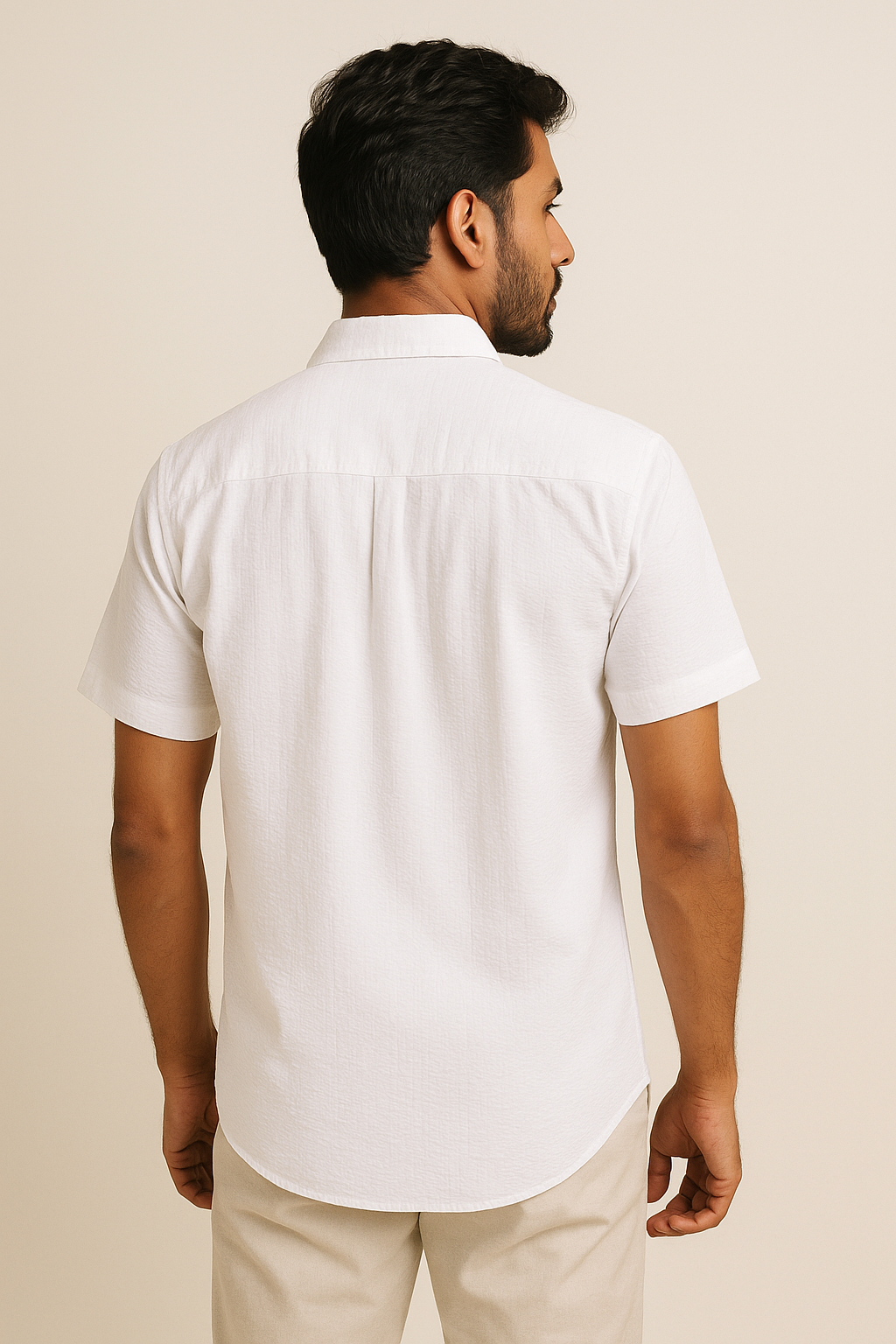 White Seersucker Shirt Half Sleeve Model 2