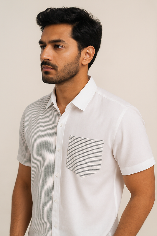 White Slub Stripe Shirt Model 3