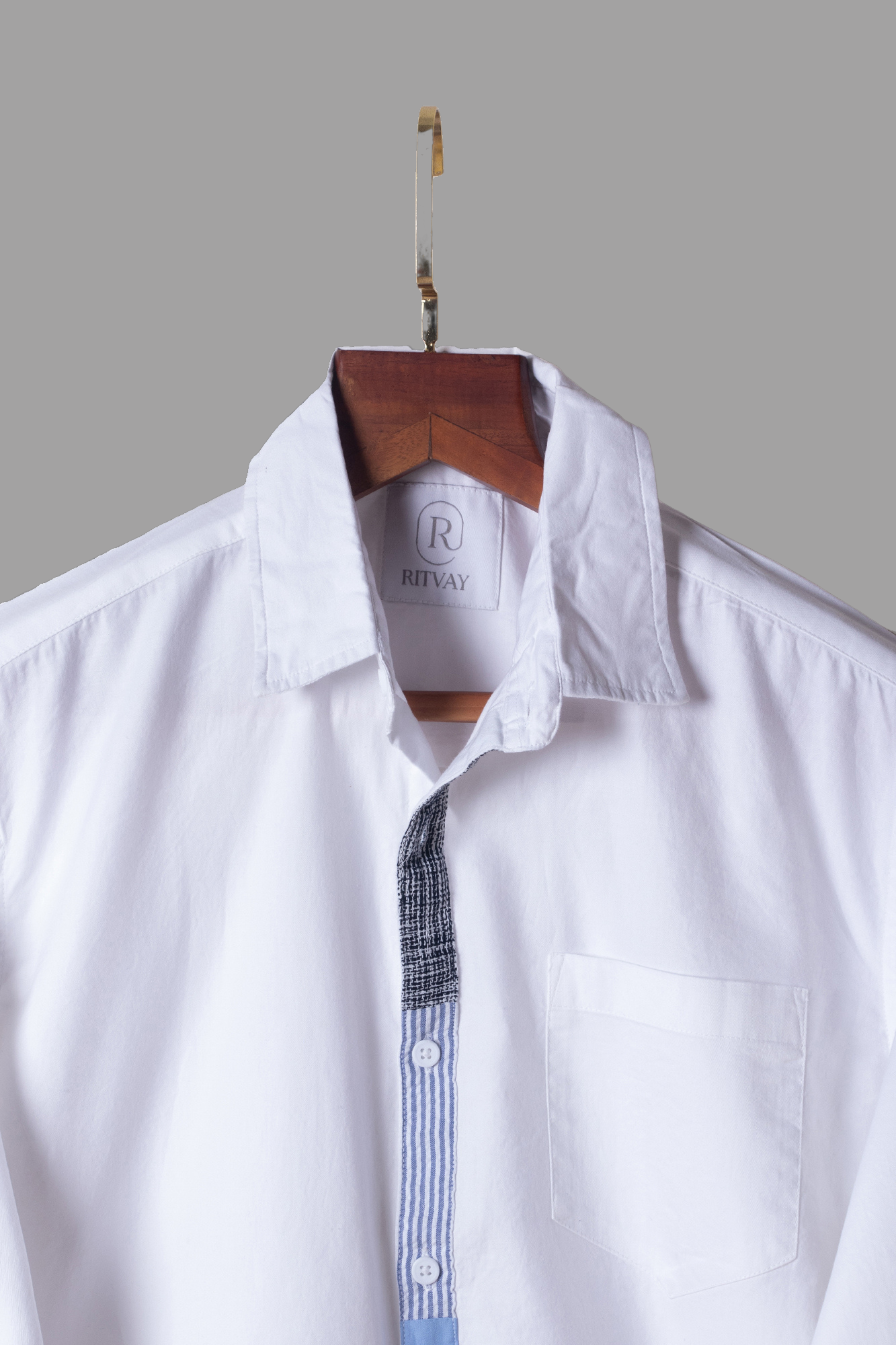 White Shirt with Contrast Placket Image 3