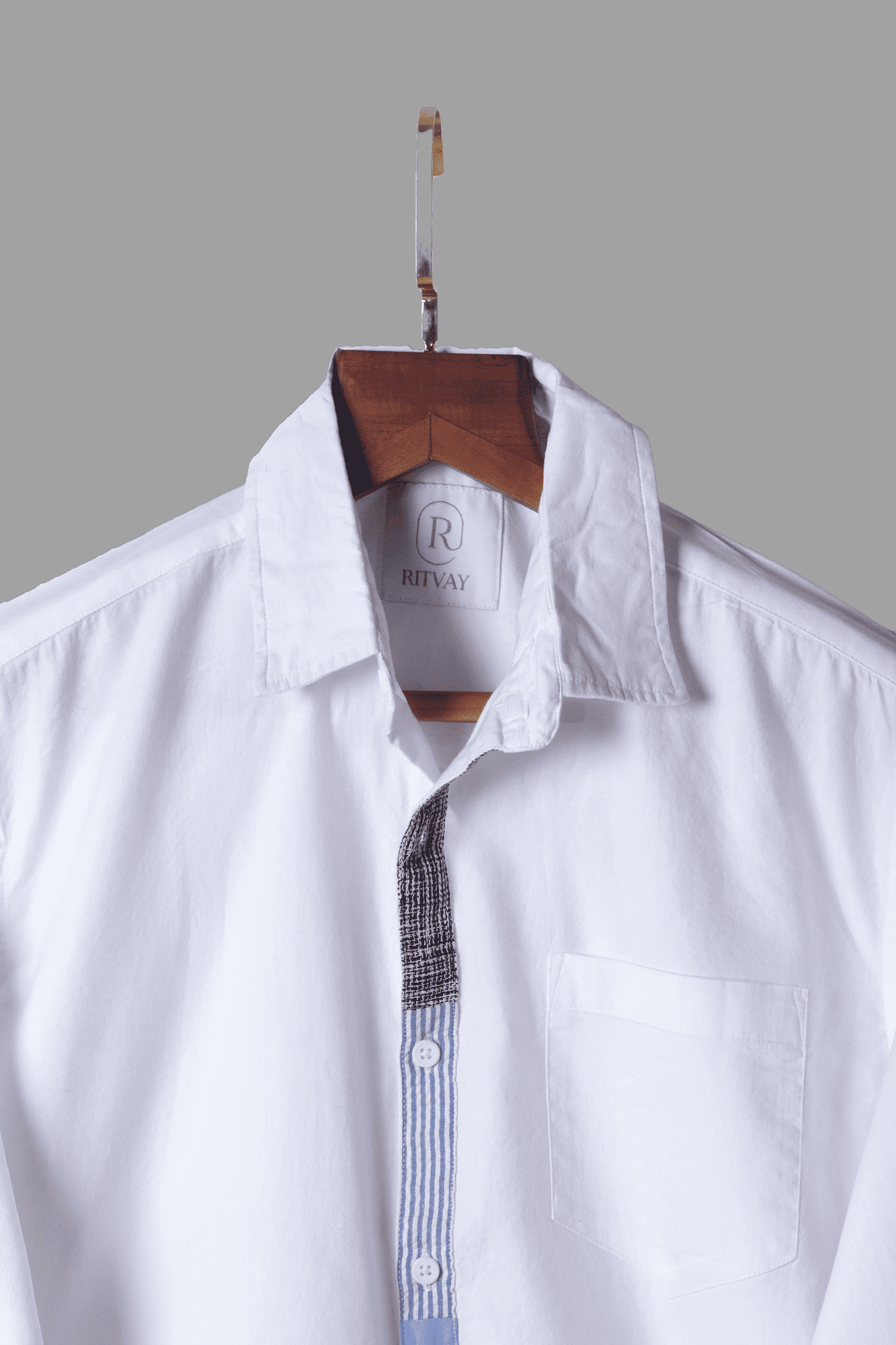 White Shirt with Contrast Placket Image 3