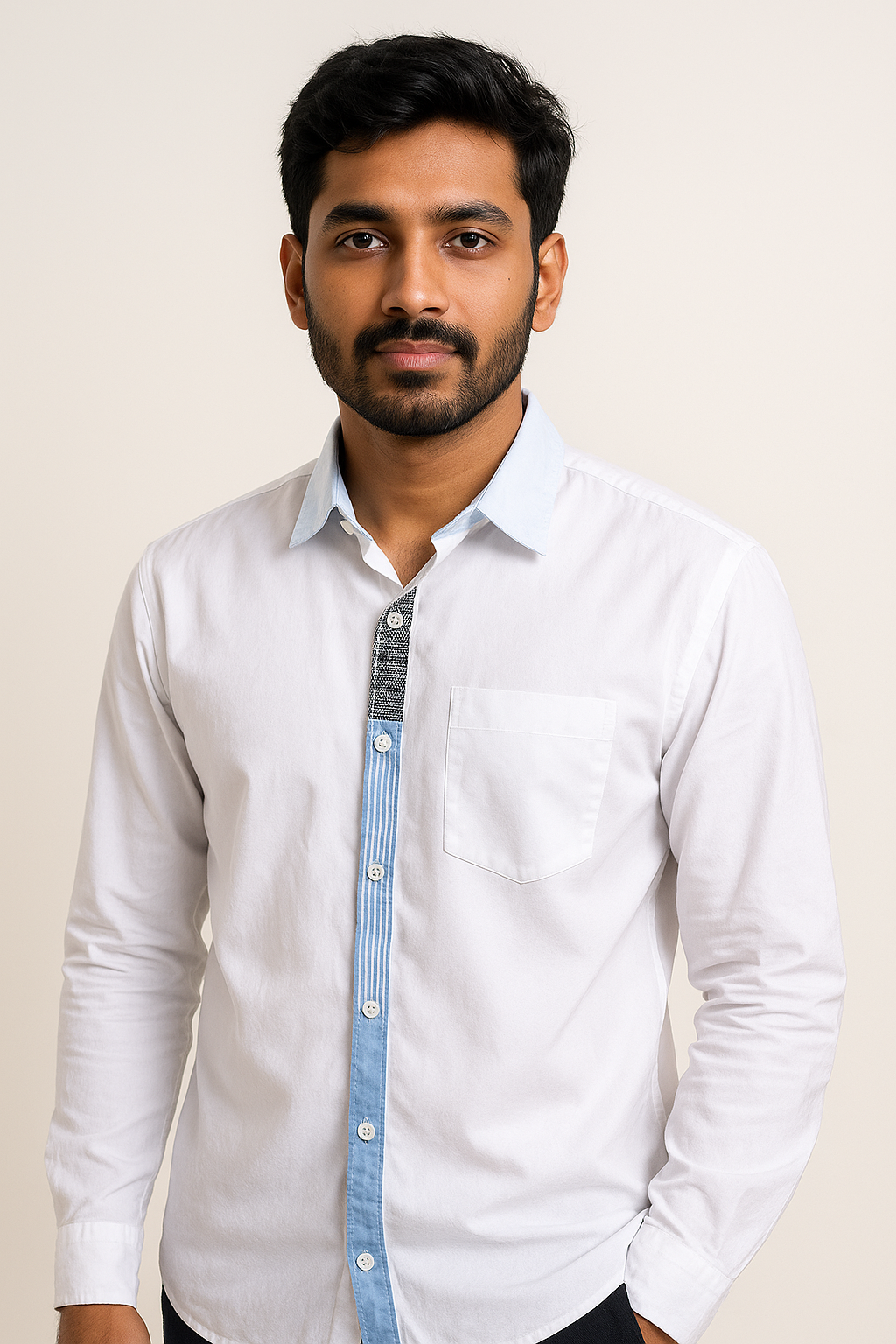 White Shirt with Contrast Placket Model 1