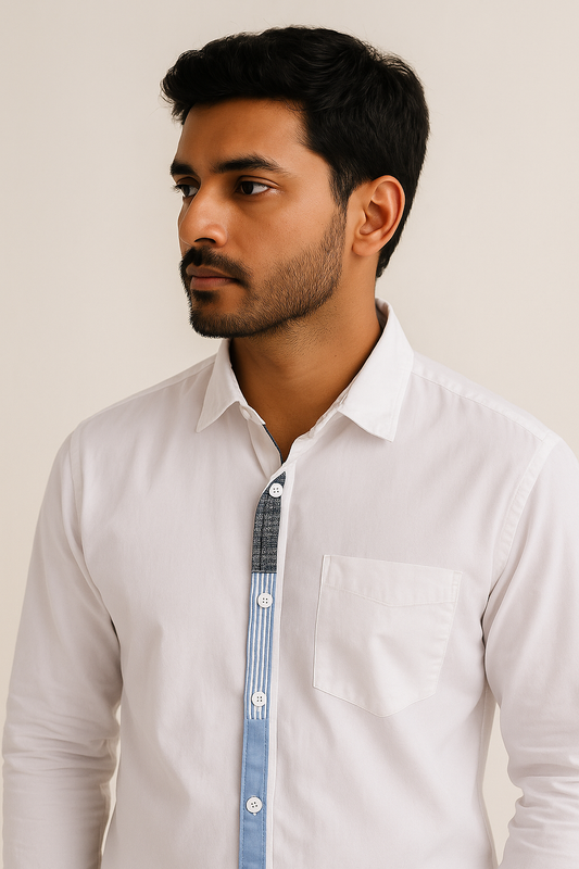 White Shirt with Contrast Placket Model 3