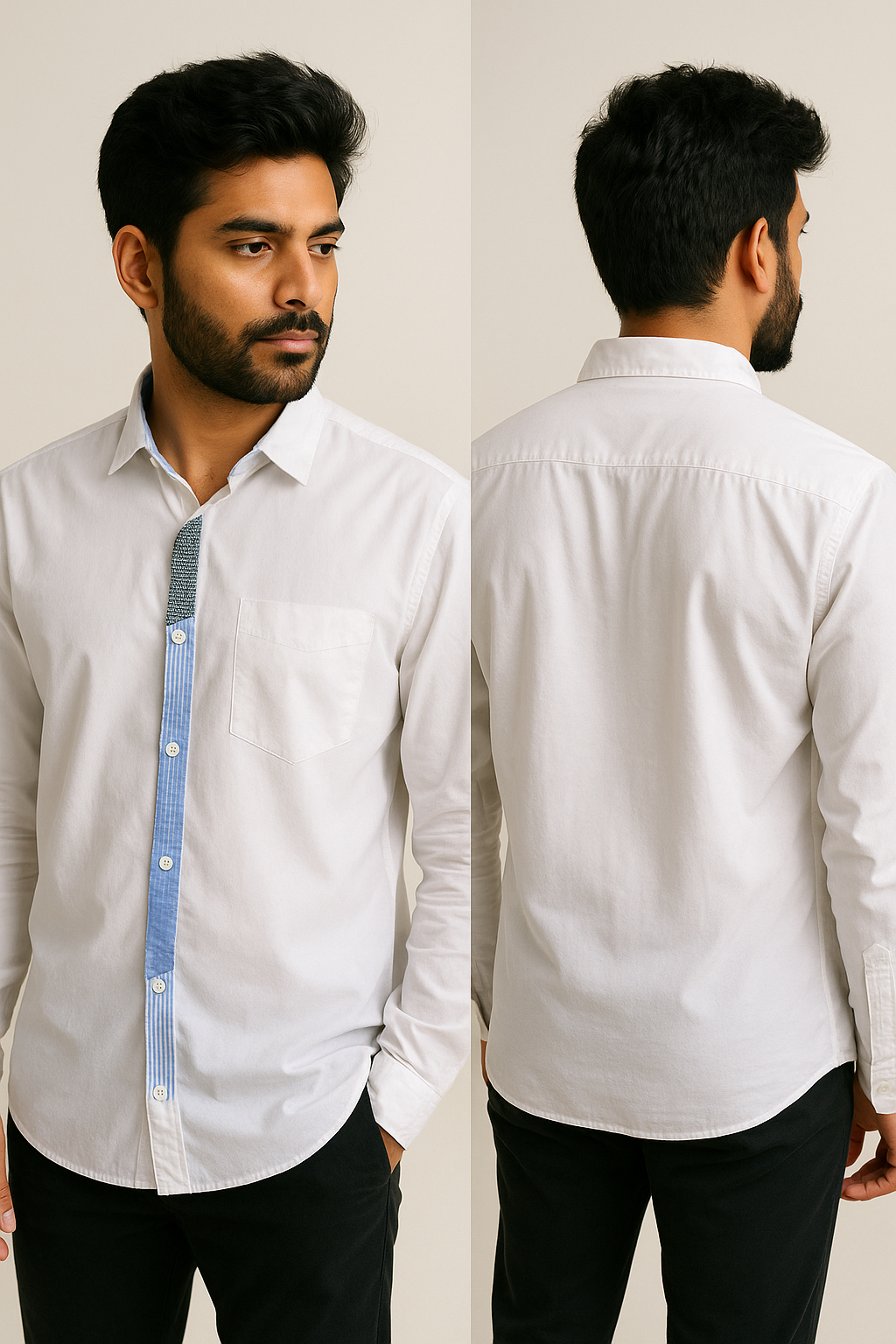 White Shirt with Contrast Placket Model 4