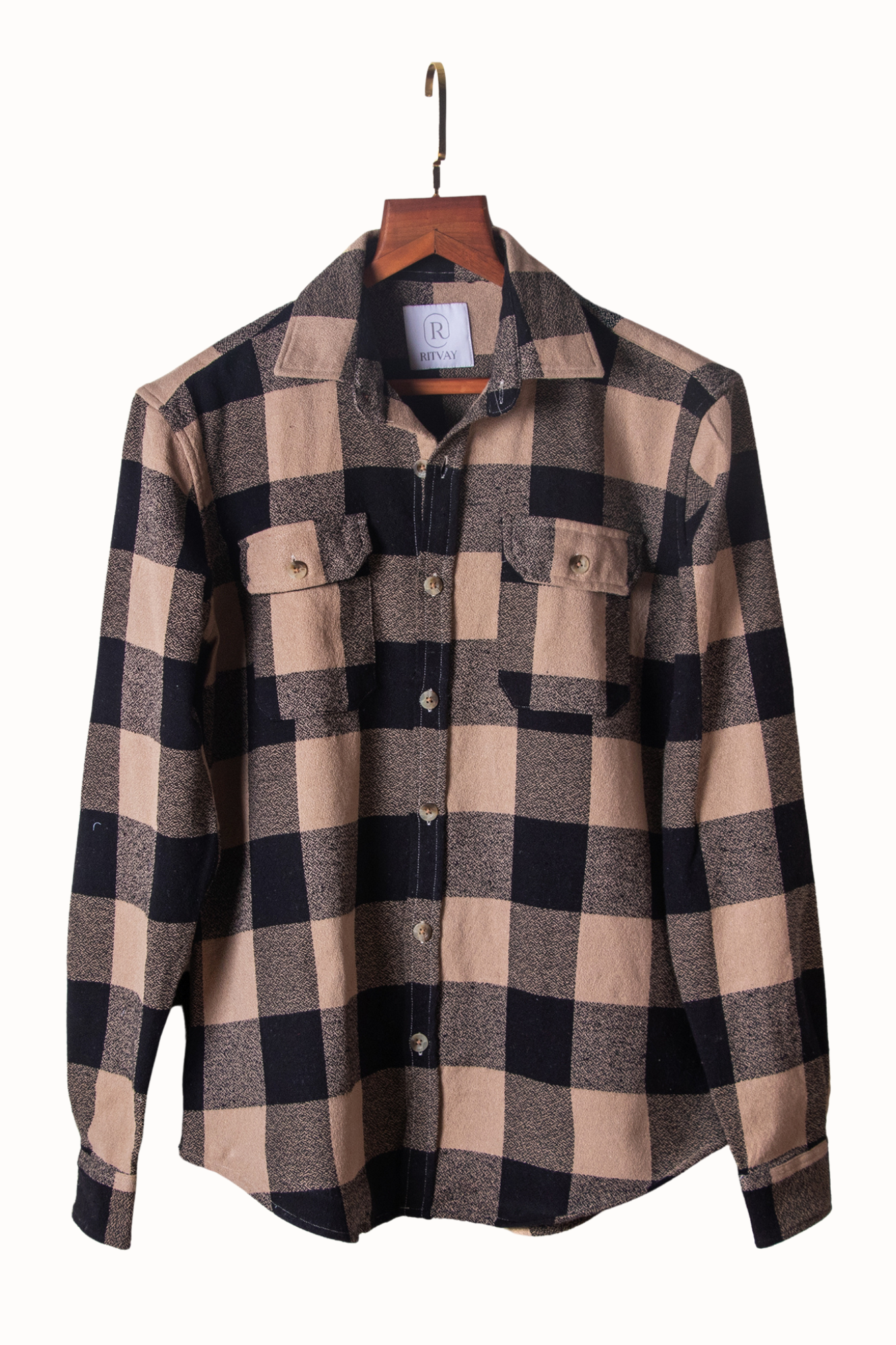 Beige Black Check Shirt Image 1