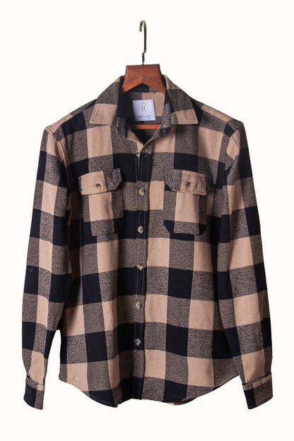 Beige Black Check Shirt Image 1