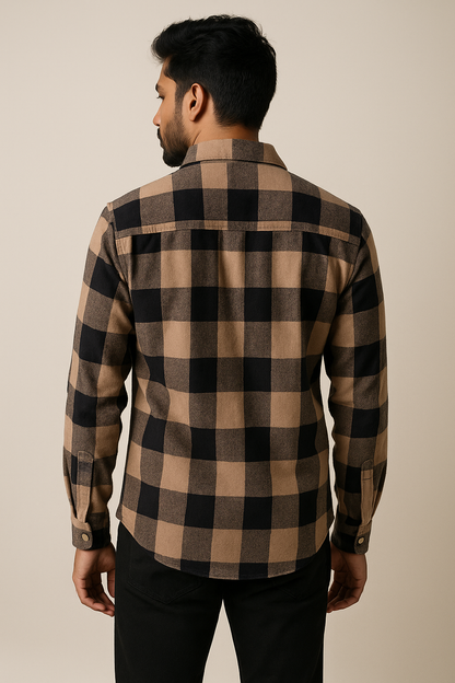 Beige Black Check Shirt Model 2