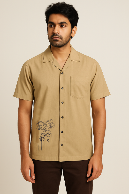 Beige Flower Embroidery