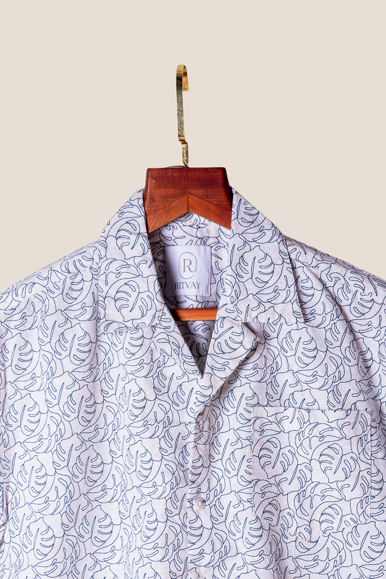 Beige Leaf Print Resort Shirt Image 3
