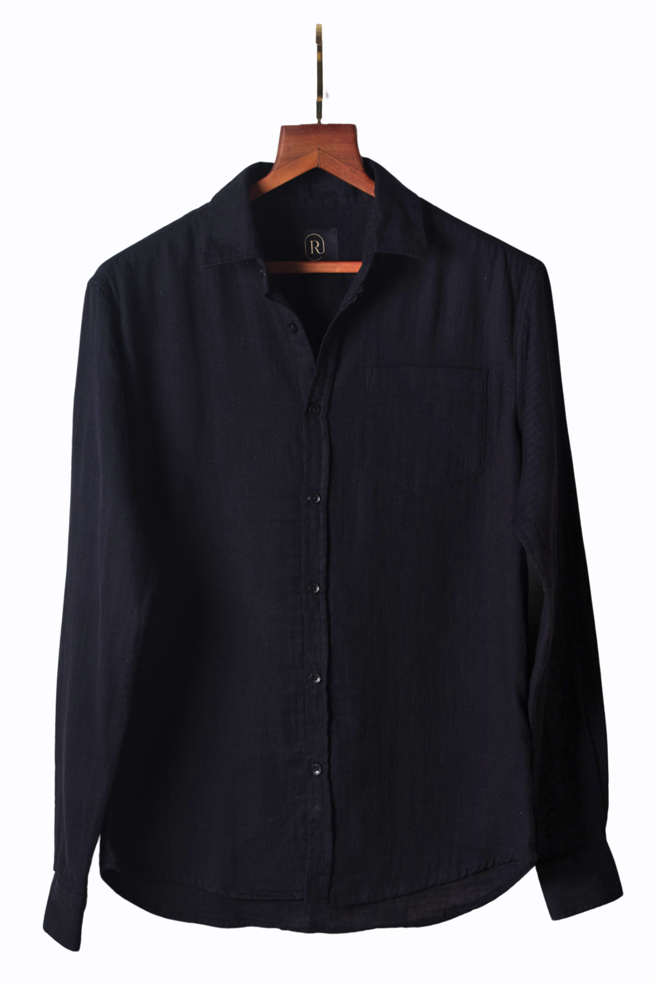 Black Plain Double Cloth Shirt Image 1