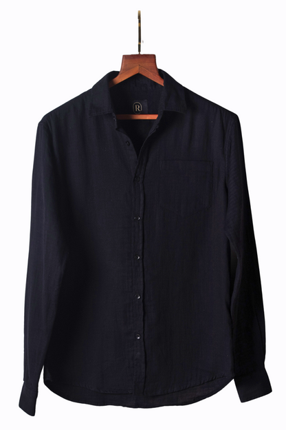 Black Plain Double Cloth Shirt Image 1