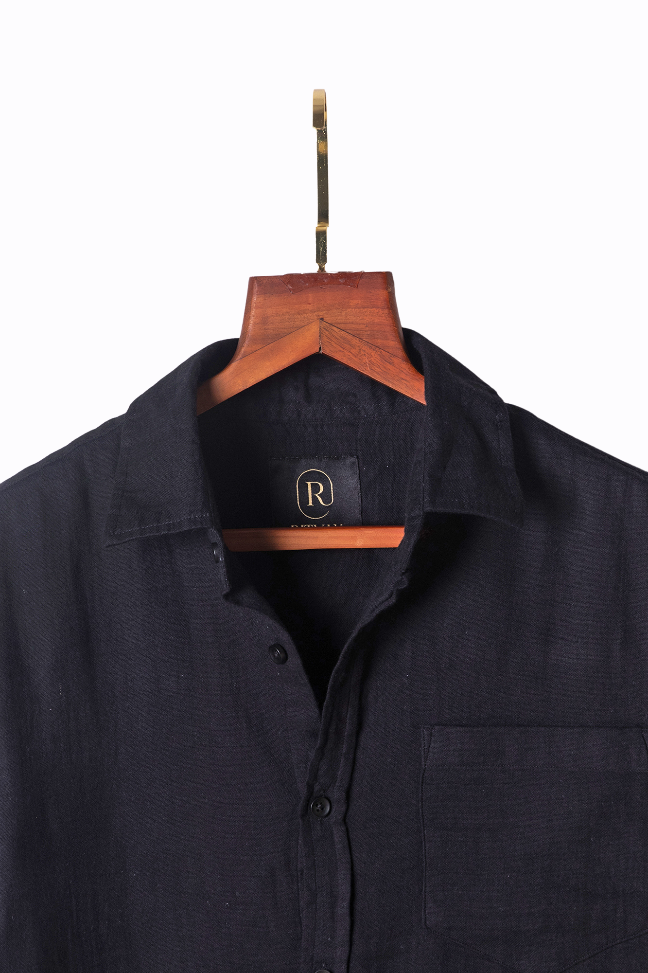 Black Plain Double Cloth Shirt Image 3