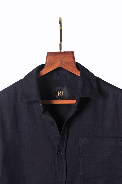 Black Plain Double Cloth Shirt Image 3