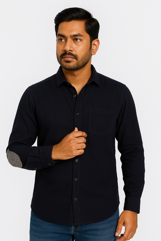 Black Plain Double Cloth Shirt Model 1