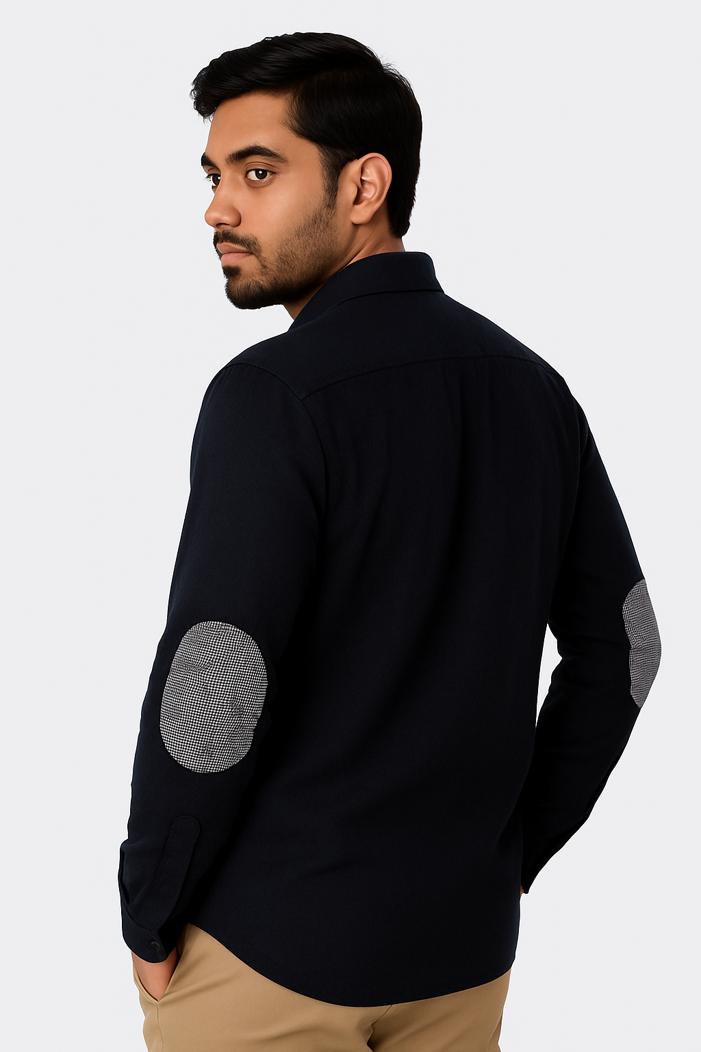 Black Plain Double Cloth Shirt Model 2