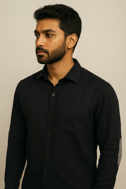 Black Plain Double Cloth Shirt Model 3