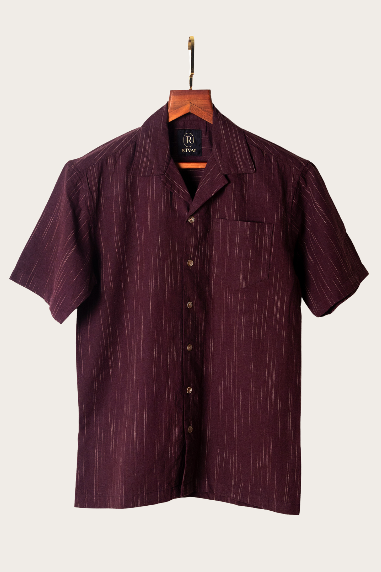 Brown Slub Shirt Half Sleeve Image 1